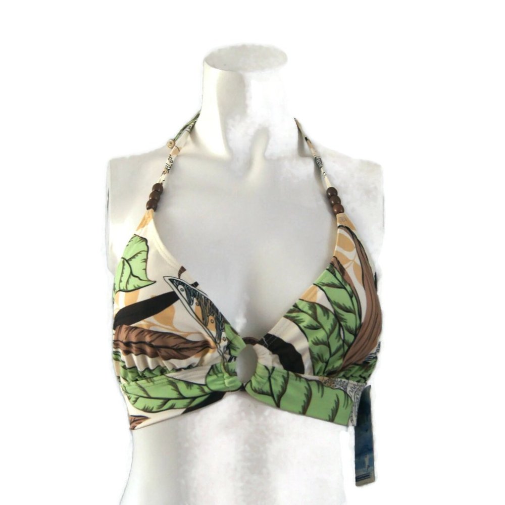 Ladies Bathing Swimsuit Size M Green Floral Triangle Bikini Top